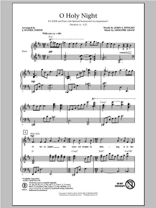 Download Adolphe Adam O Holy Night (arr. J. Daniel Smith) Sheet Music and learn how to play SATB PDF digital score in minutes