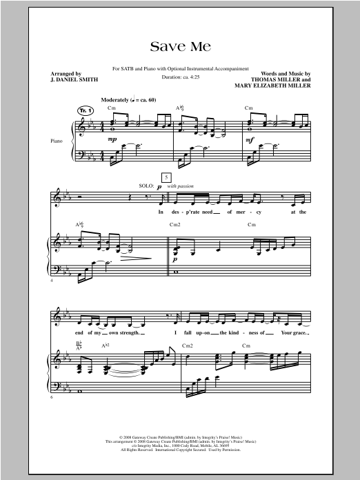 Download J. Daniel Smith Save Me Sheet Music and learn how to play SATB PDF digital score in minutes