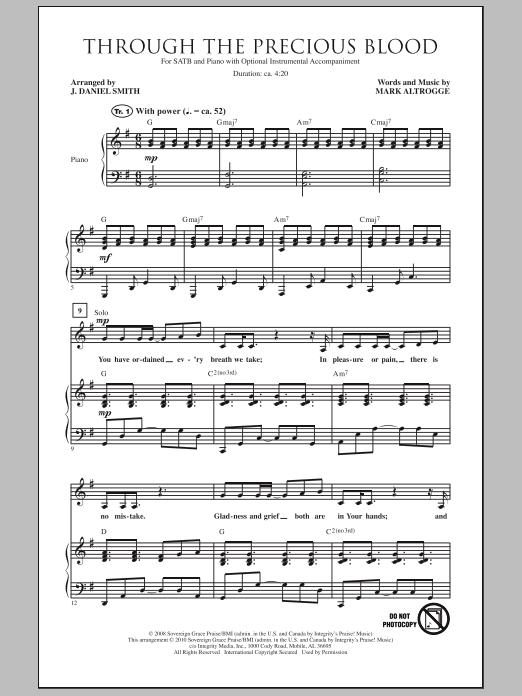 Download J. Daniel Smith Through The Precious Blood Sheet Music and learn how to play SATB Choir PDF digital score in minutes