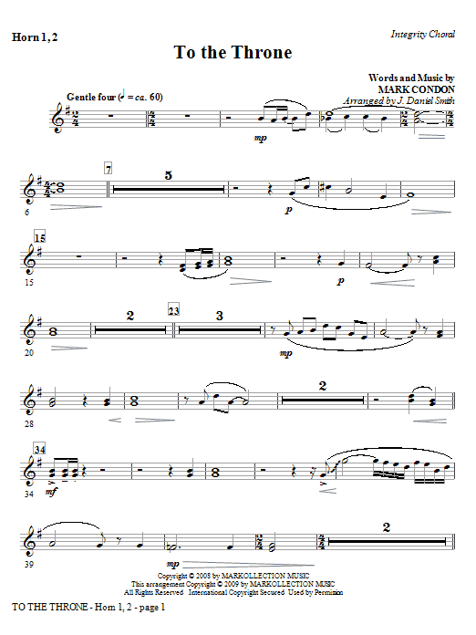 Download J. Daniel Smith To The Throne - Horn 1 & 2 Sheet Music and learn how to play Choir Instrumental Pak PDF digital score in minutes