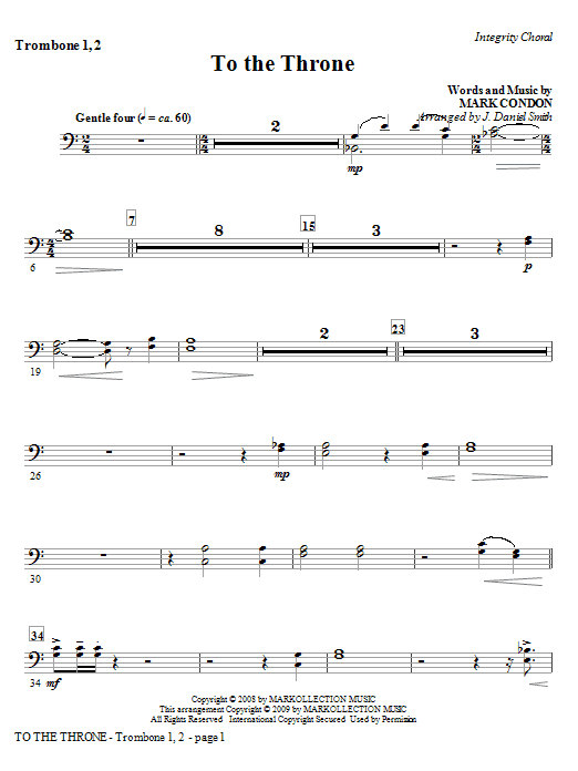 Download J. Daniel Smith To The Throne - Trombone 1 & 2 Sheet Music and learn how to play Choir Instrumental Pak PDF digital score in minutes