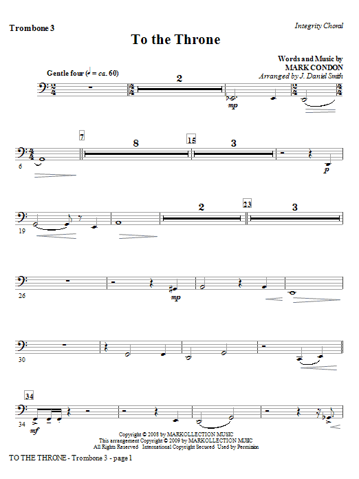 Download J. Daniel Smith To The Throne - Trombone 3 Sheet Music and learn how to play Choir Instrumental Pak PDF digital score in minutes