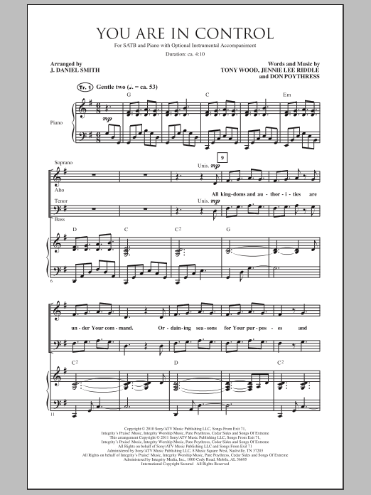 Download Tony Wood You Are In Control (arr. J. Daniel Smith) Sheet Music and learn how to play SATB PDF digital score in minutes