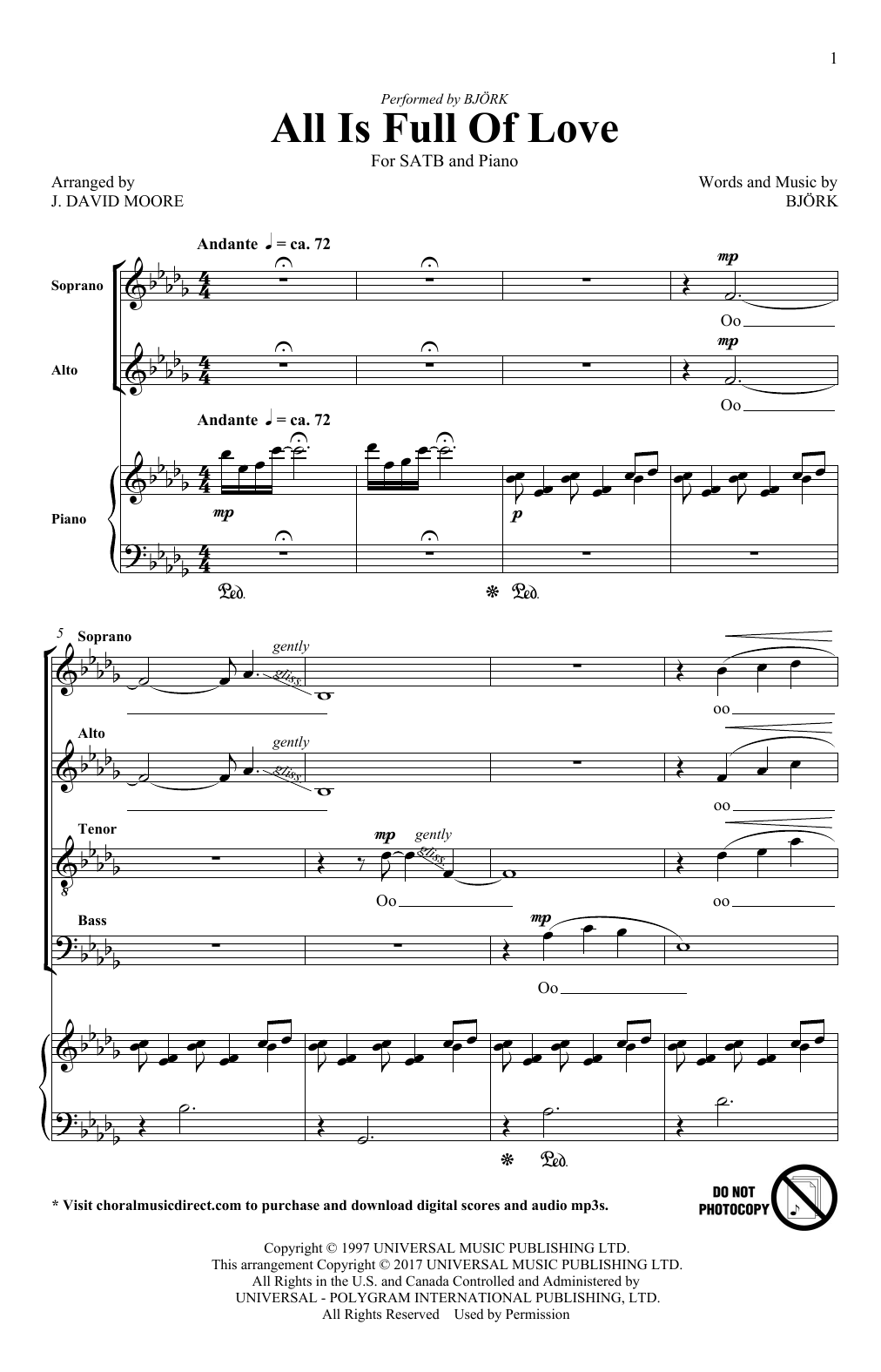 Download J. David Moore All Is Full Of Love Sheet Music and learn how to play SATB PDF digital score in minutes