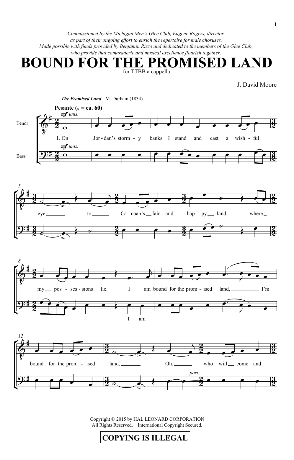 Download J. David Moore Bound For The Promised Land Sheet Music and learn how to play TTBB PDF digital score in minutes