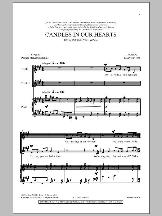 Download J. David Moore Candle In Our Hearts Sheet Music and learn how to play 2-Part Choir PDF digital score in minutes