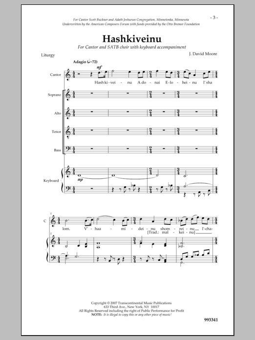 Download J. David Moore Hashkiveinu Sheet Music and learn how to play SATB Choir PDF digital score in minutes