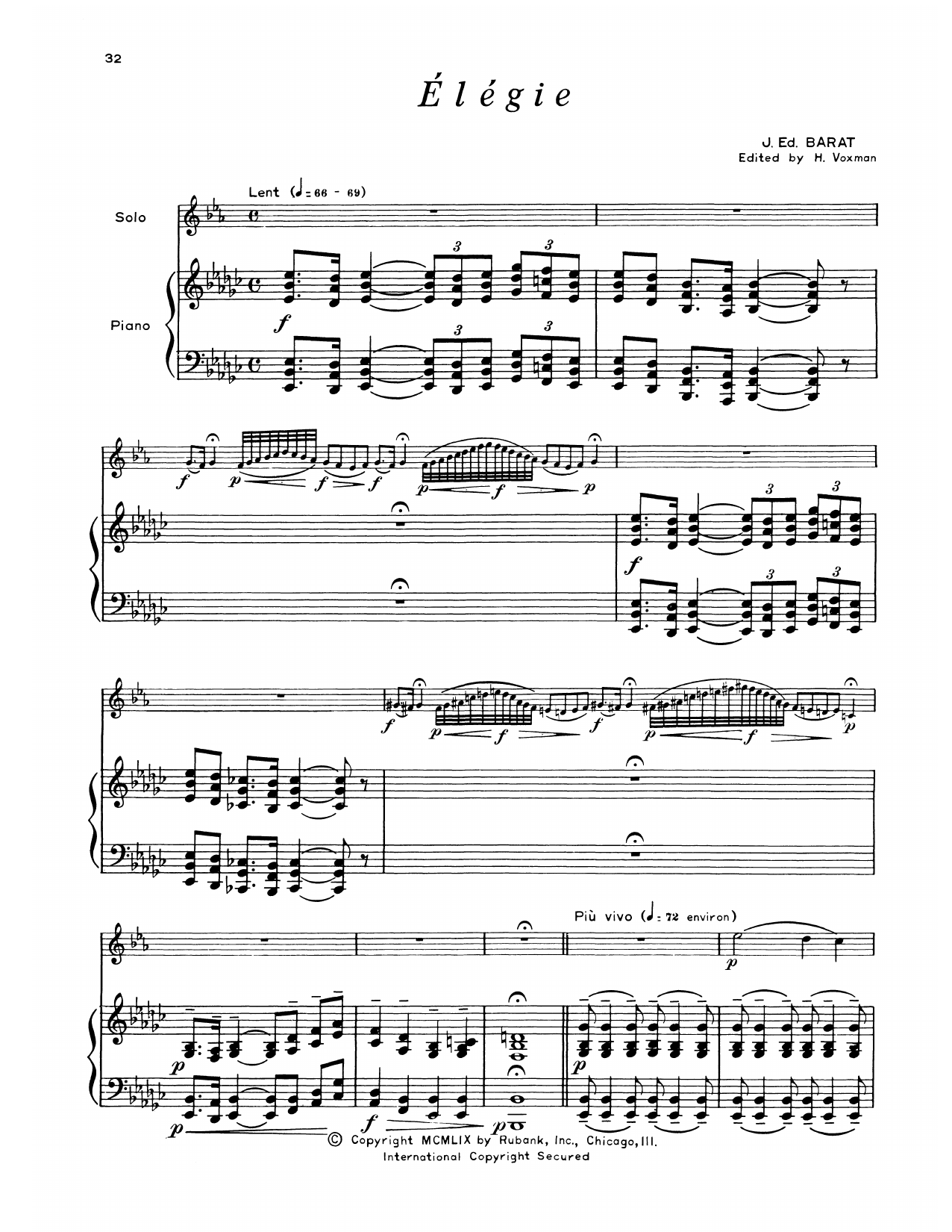 Download J. Ed. Barat Elegie Sheet Music and learn how to play Alto Sax and Piano PDF digital score in minutes