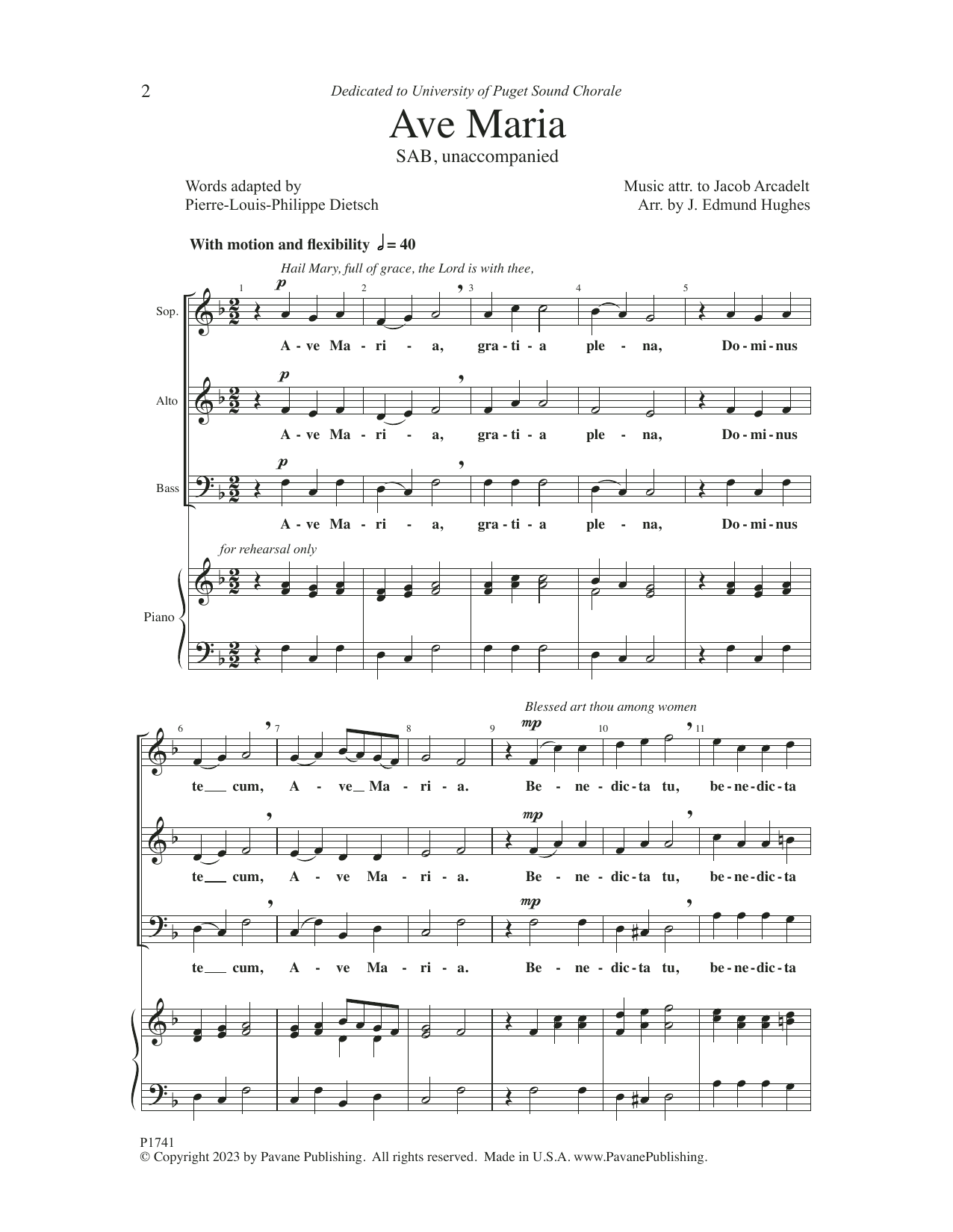 Download J. Edmund Hughes Ave Maria Sheet Music and learn how to play SAB Choir PDF digital score in minutes