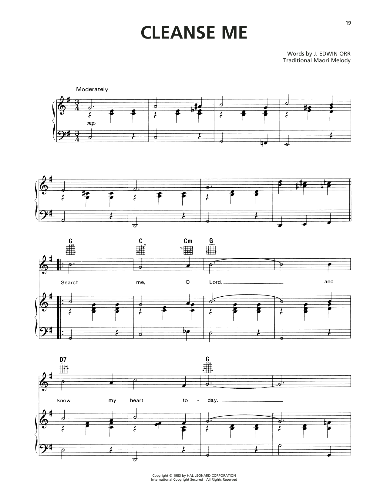 Download J. Edwin Orr Cleanse Me (Search Me, O God) Sheet Music and learn how to play Piano, Vocal & Guitar Chords (Right-Hand Melody) PDF digital score in minutes