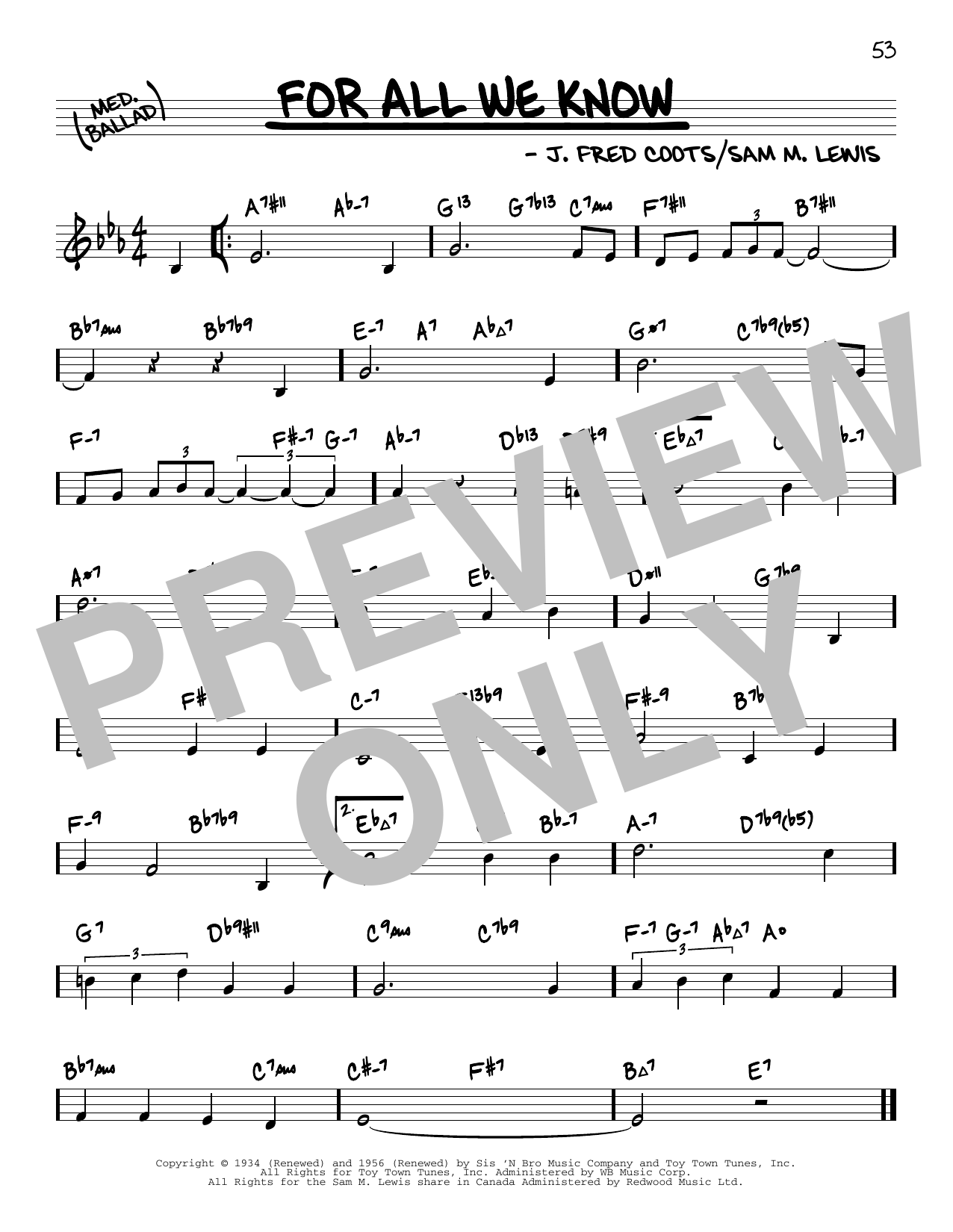Download J. Fred Coots For All We Know (arr. David Hazeltine) Sheet Music and learn how to play Real Book – Enhanced Chords PDF digital score in minutes