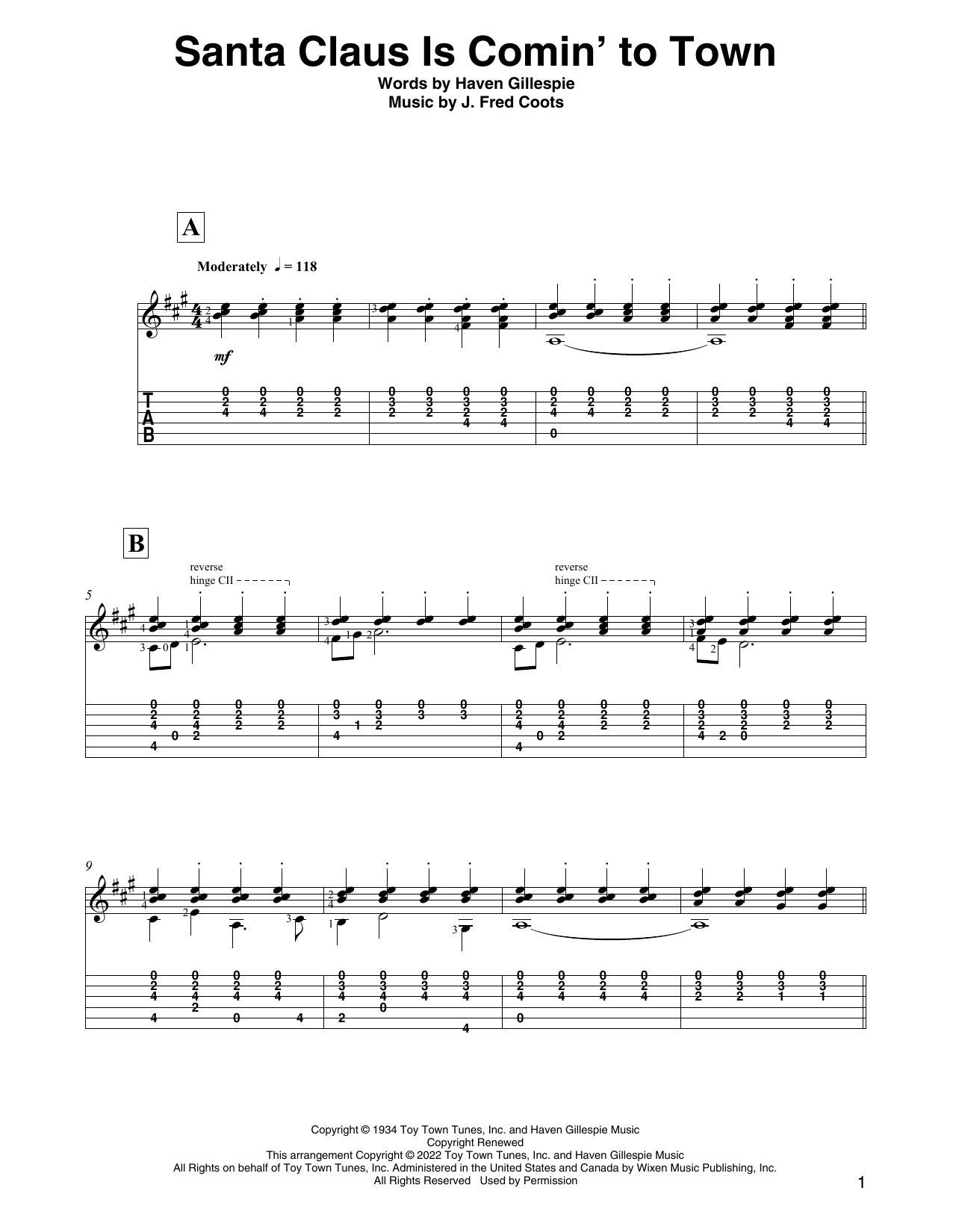 Download J. Fred Coots Santa Claus Is Comin' To Town (arr. David Jaggs) Sheet Music and learn how to play Solo Guitar PDF digital score in minutes