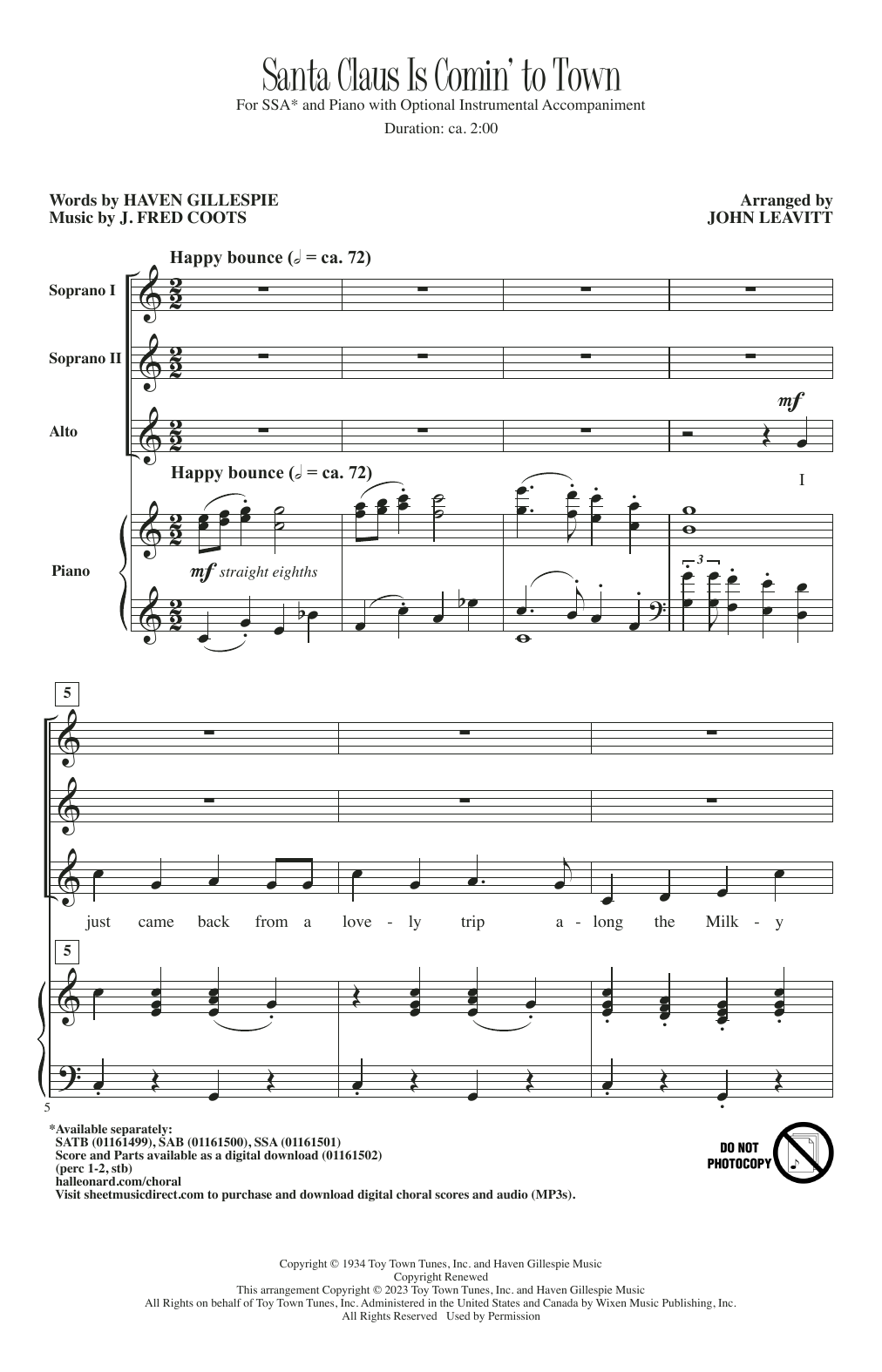 Download J. Fred Coots Santa Claus Is Comin' To Town (arr. John Leavitt) Sheet Music and learn how to play SATB Choir PDF digital score in minutes