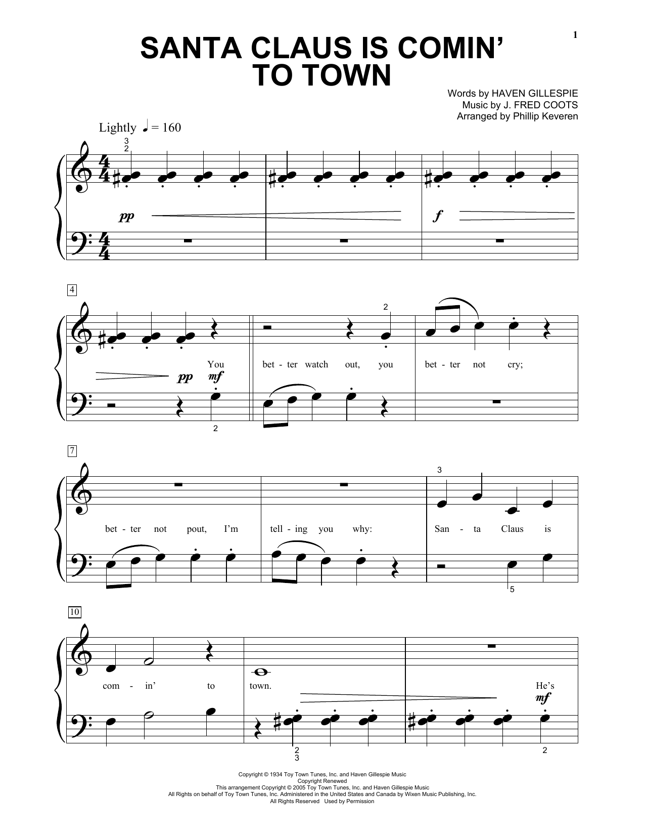 Download J. Fred Coots Santa Claus Is Comin' To Town Sheet Music and learn how to play Piano (Big Notes) PDF digital score in minutes