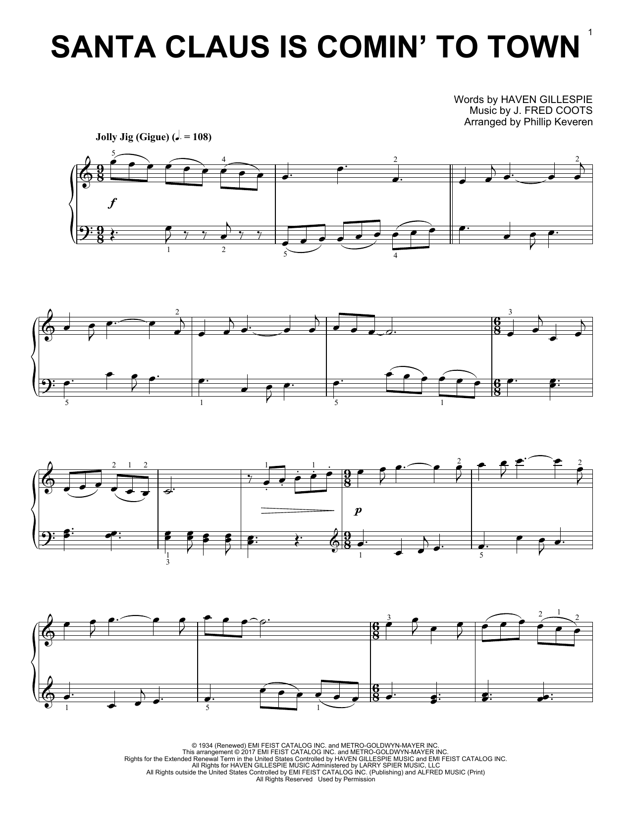 Download Phillip Keveren Santa Claus Is Comin' To Town Sheet Music and learn how to play Piano PDF digital score in minutes