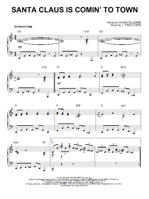 Download J. Fred Coots Santa Claus Is Comin' To Town Sheet Music and learn how to play Piano PDF digital score in minutes