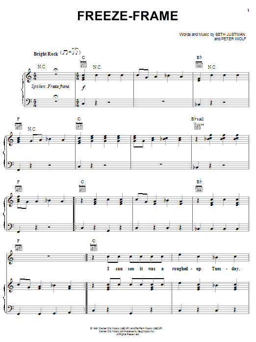 Download The J. Geils Band Freeze Frame Sheet Music and learn how to play Piano, Vocal & Guitar (Right-Hand Melody) PDF digital score in minutes
