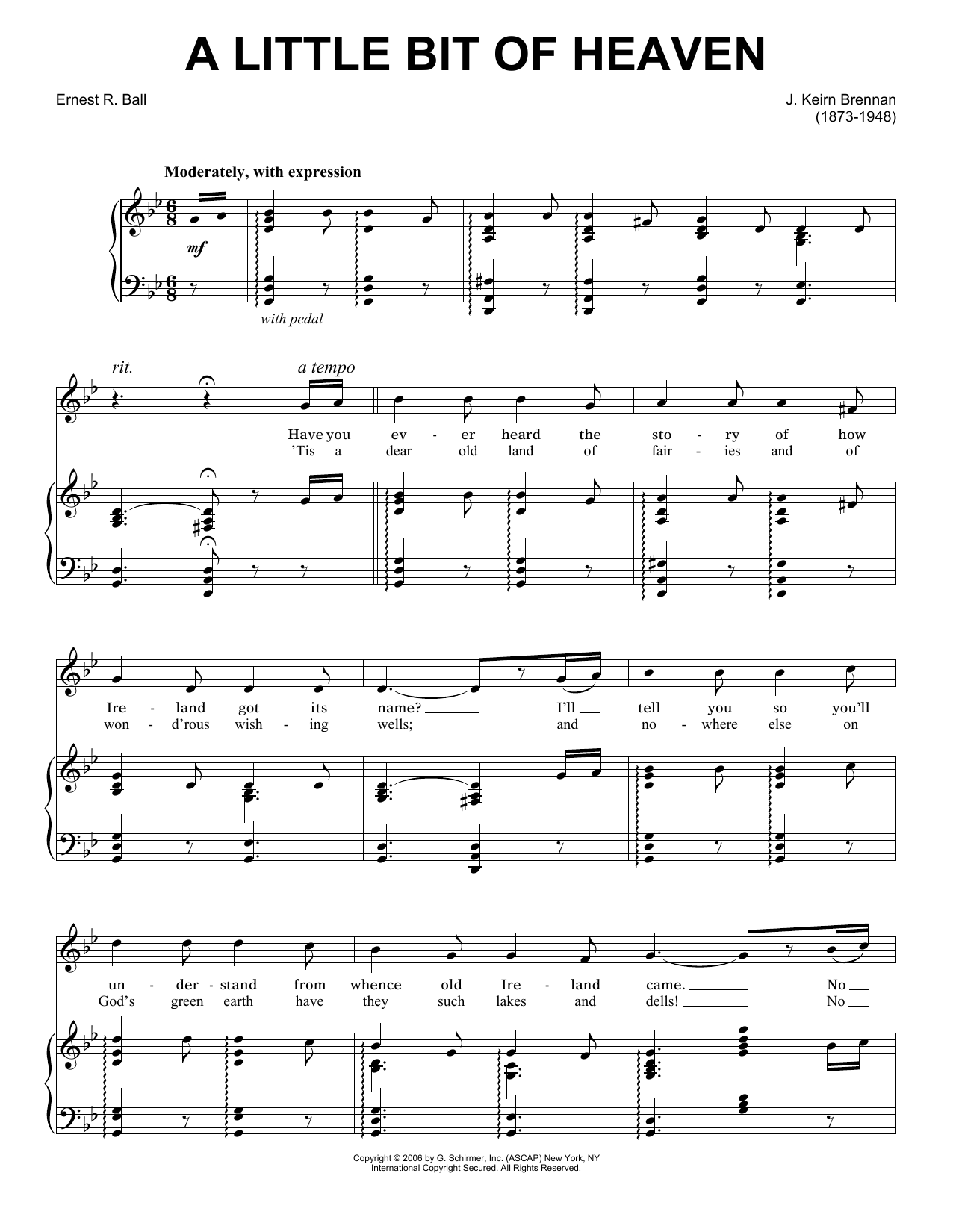 Download J. Keirn Brenan A Little Bit Of Heaven Sheet Music and learn how to play Accordion PDF digital score in minutes