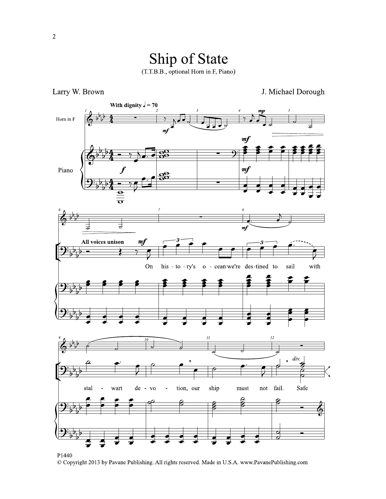 Download J. Michael Dorough Ship of State Sheet Music and learn how to play TTBB Choir PDF digital score in minutes