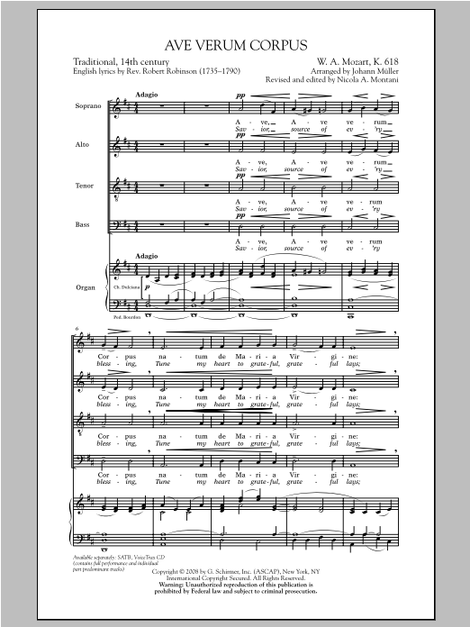 Download J Muller Ave Verum (Jesu, Word of God Incarnate) Sheet Music and learn how to play SATB PDF digital score in minutes