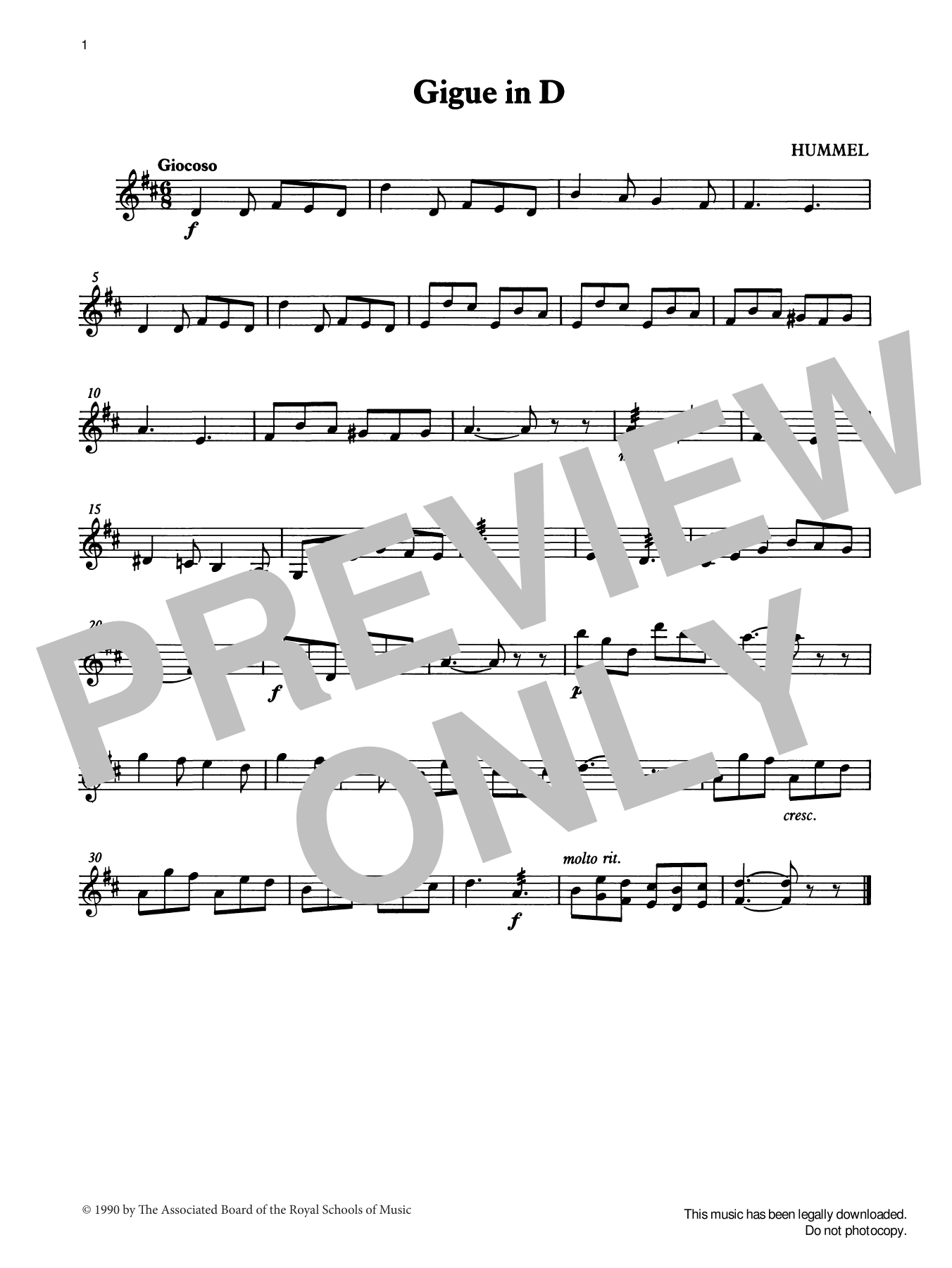 Download J. N. Hummel Gigue in D from Graded Music for Tuned Percussion, Book II Sheet Music and learn how to play Percussion Solo PDF digital score in minutes