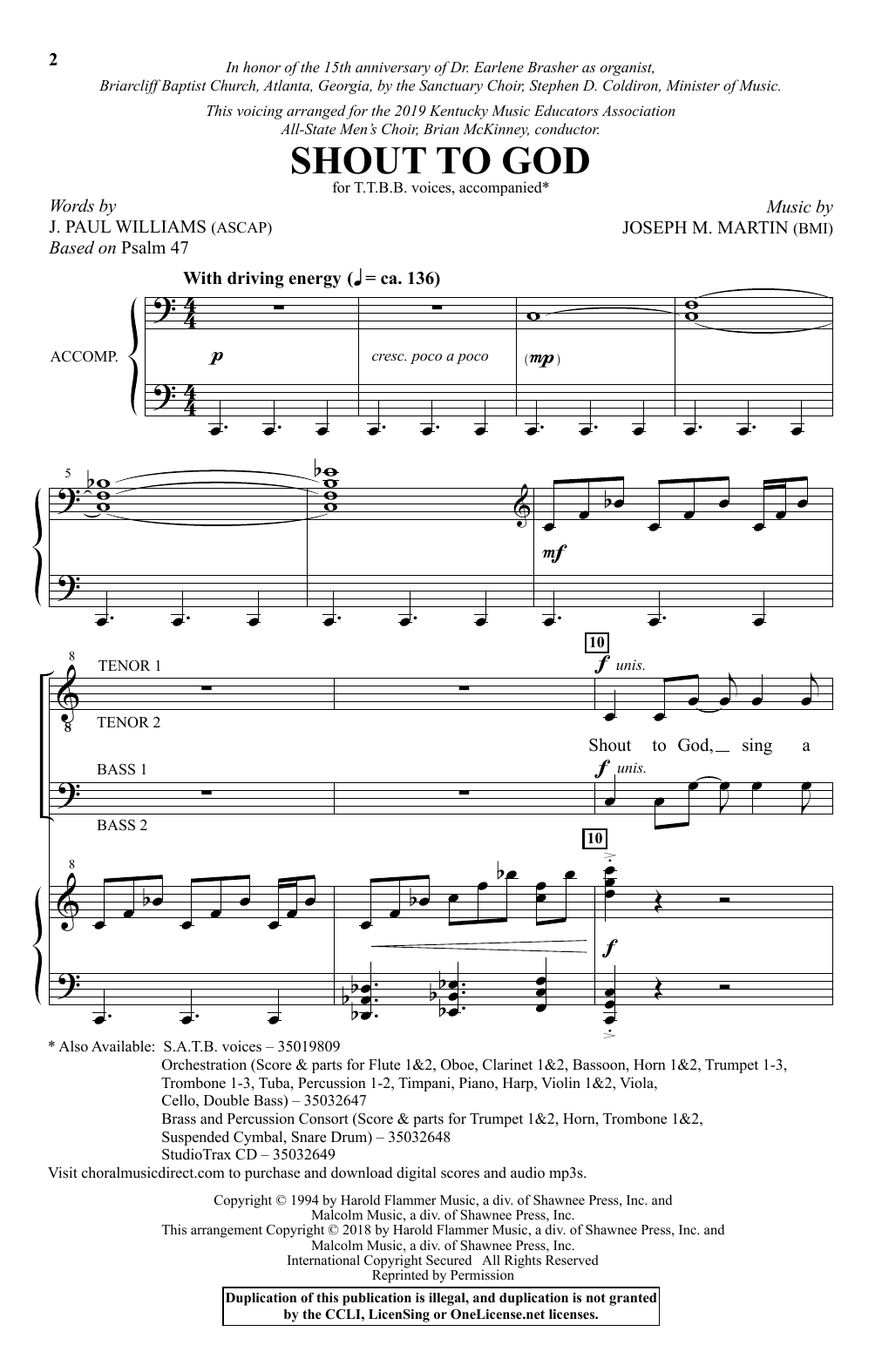 Download J. Paul Williams & Joseph M. Martin Shout To God Sheet Music and learn how to play TTBB Choir PDF digital score in minutes
