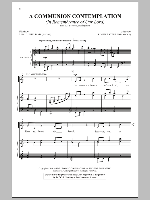 Download J. Paul Williams A Communion Contemplation (In Remembrance Of Our Lord) Sheet Music and learn how to play SATB Choir PDF digital score in minutes