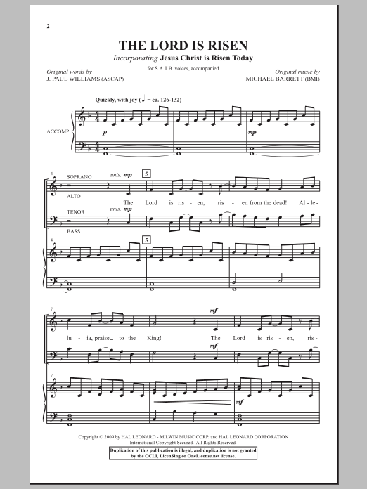 Download J. Paul Williams The Lord Is Risen Sheet Music and learn how to play SATB Choir PDF digital score in minutes