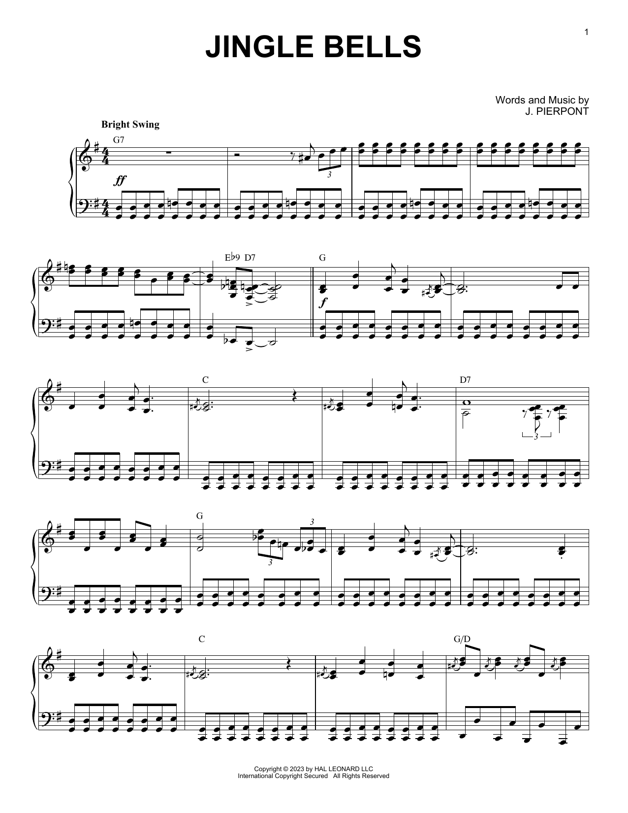 Download J. Pierpont Jingle Bells [Boogie Woogie version] (arr. Brent Edstrom) Sheet Music and learn how to play Piano Solo PDF digital score in minutes