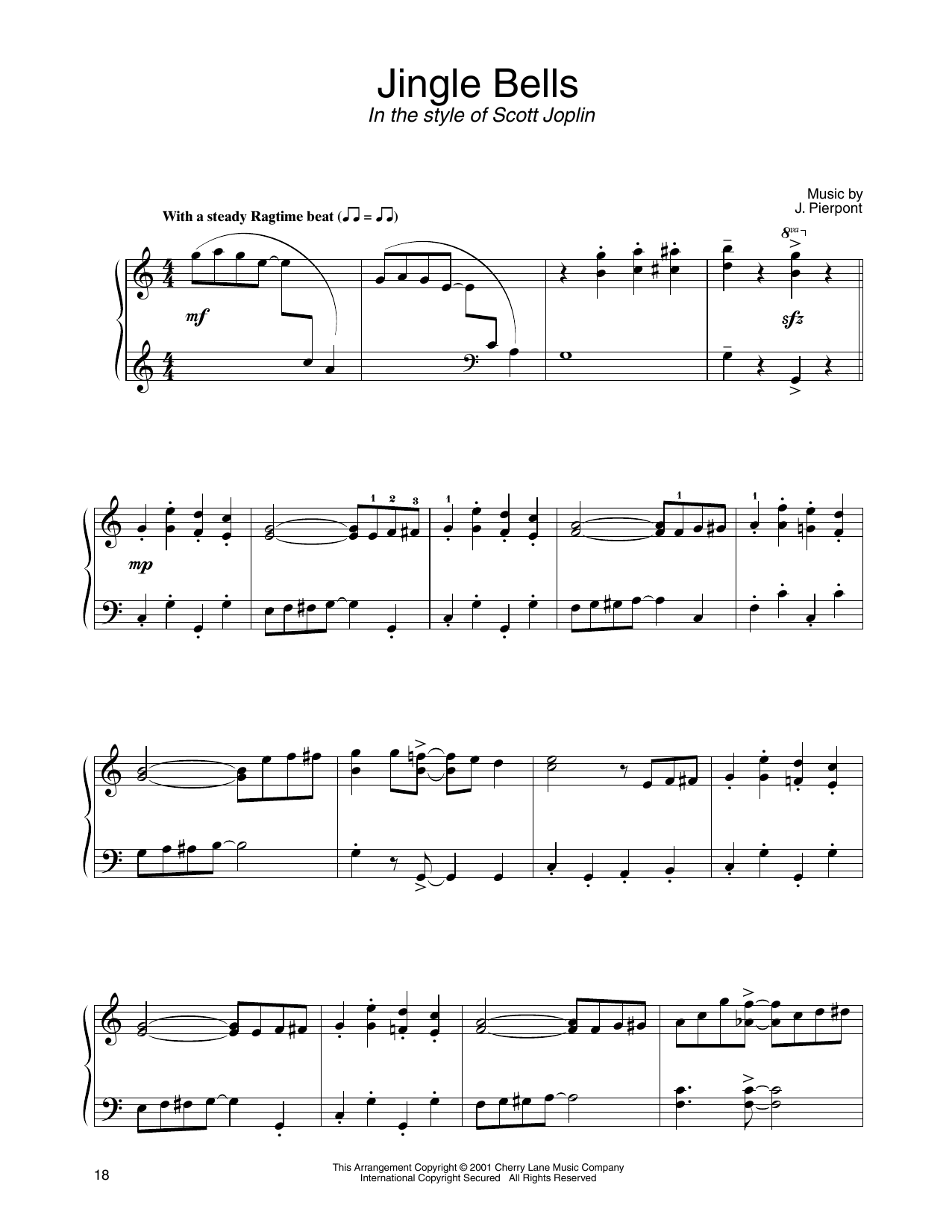 Download J. Pierpont Jingle Bells (in the style of Scott Joplin) (arr. Carol Klose) Sheet Music and learn how to play Piano Solo PDF digital score in minutes