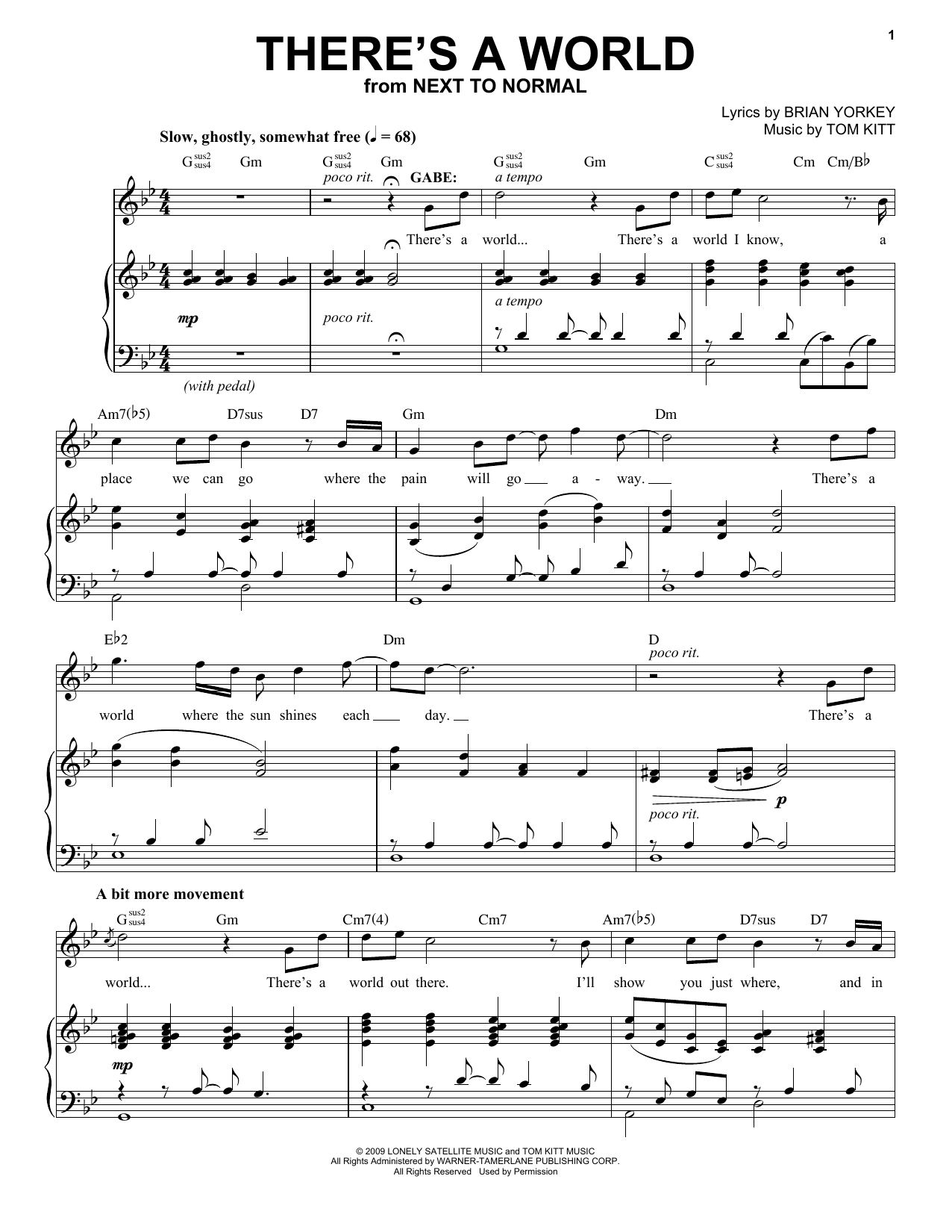 Download J. Robert Spencer There's A World (from Next to Normal) Sheet Music and learn how to play Piano & Vocal PDF digital score in minutes