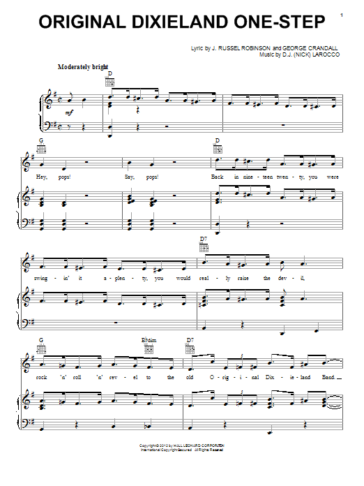 Download D.J. LaRocca Original Dixieland One-Step Sheet Music and learn how to play Piano, Vocal & Guitar (Right-Hand Melody) PDF digital score in minutes