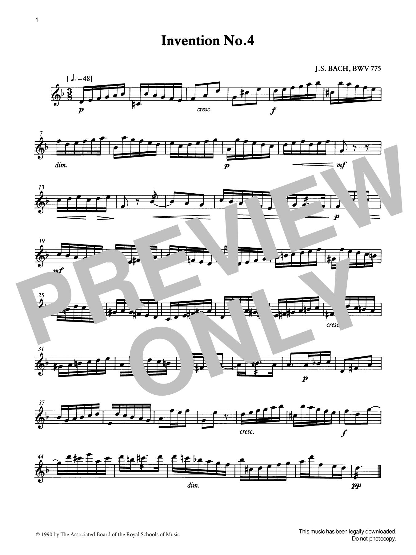 Download J. S. Bach Invention No.4 from Graded Music for Tuned Percussion, Book III Sheet Music and learn how to play Percussion Solo PDF digital score in minutes
