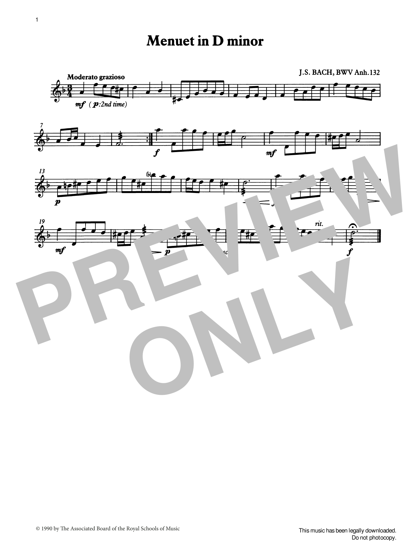 Download J. S. Bach Menuet in D minor from Graded Music for Tuned Percussion, Book II Sheet Music and learn how to play Percussion Solo PDF digital score in minutes