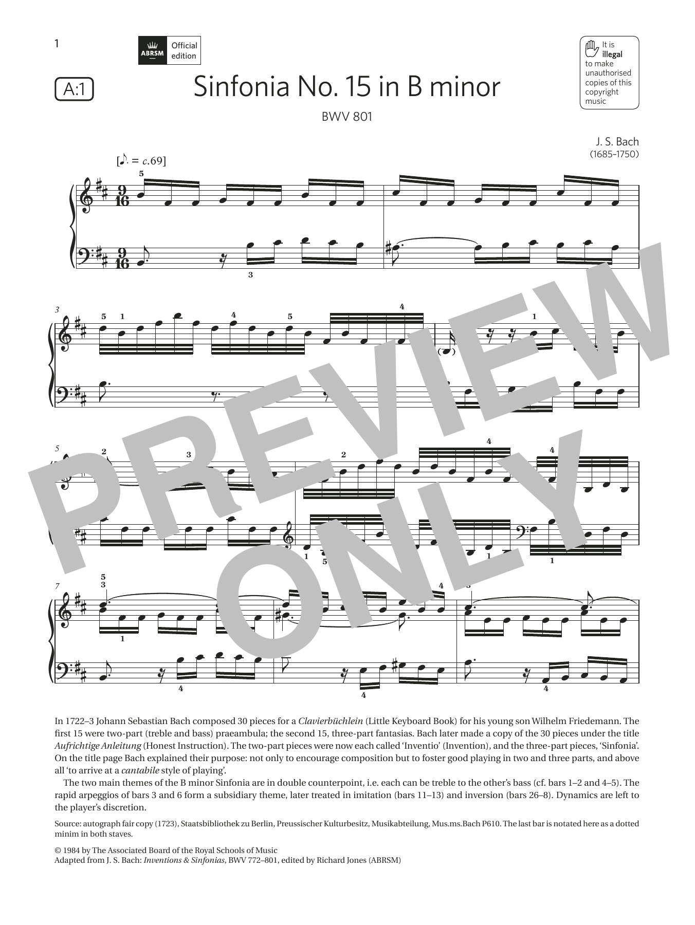 Download J. S. Bach Sinfonia No.15 in B minor (Grade 7, list A1, from the ABRSM Piano Syllabus 2021 Sheet Music and learn how to play Piano Solo PDF digital score in minutes