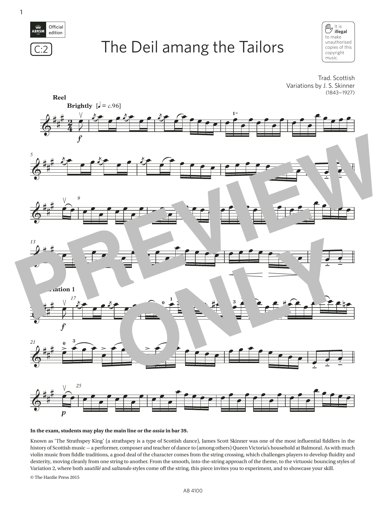 Download J. S. Skinner The Deil amang the Tailors (Grade 6, C2, from the ABRSM Violin Syllabus from 202 Sheet Music and learn how to play Violin Solo PDF digital score in minutes