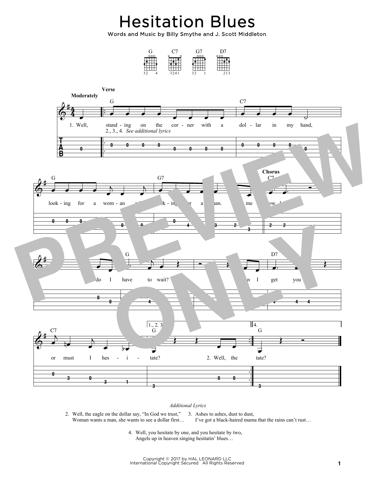 Download J. Scott Middleton Hesitation Blues Sheet Music and learn how to play Guitar Tab PDF digital score in minutes