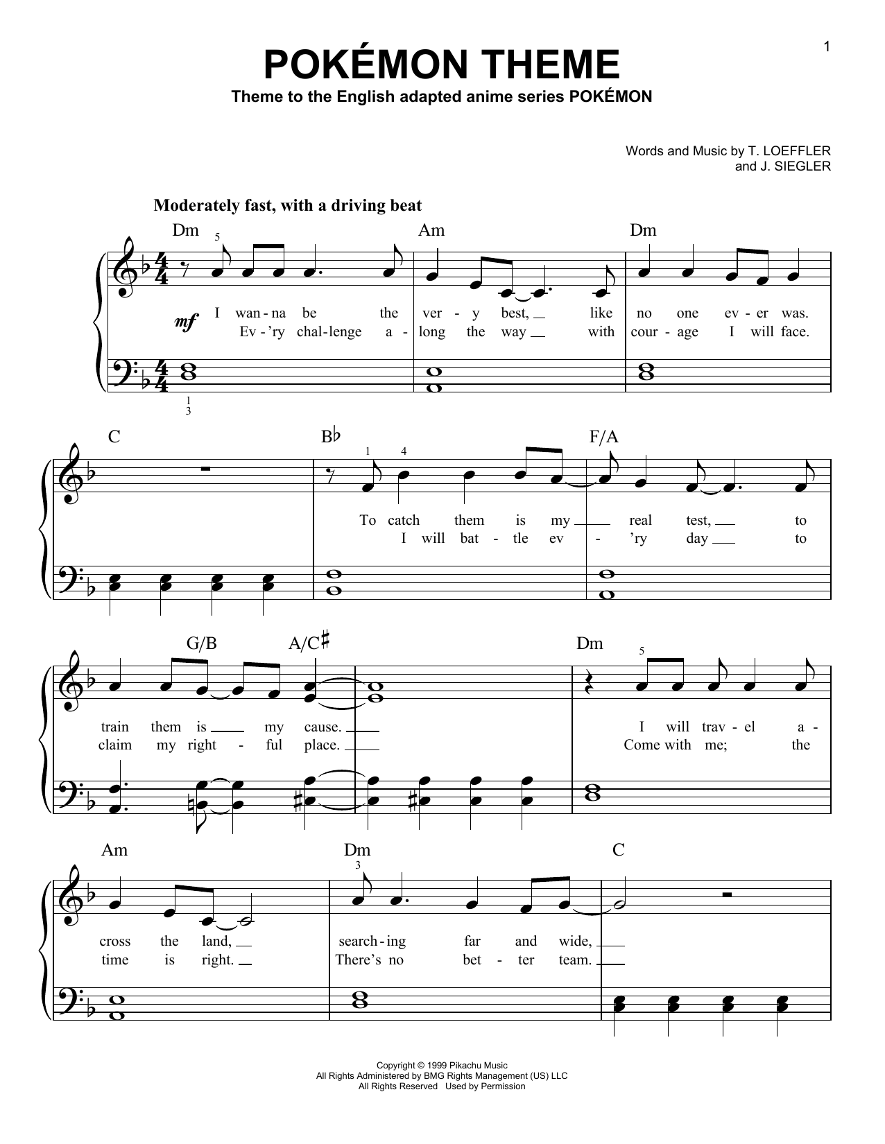 Download J. Siegler Pokemon Theme Sheet Music and learn how to play Piano, Vocal & Guitar (Right-Hand Melody) PDF digital score in minutes