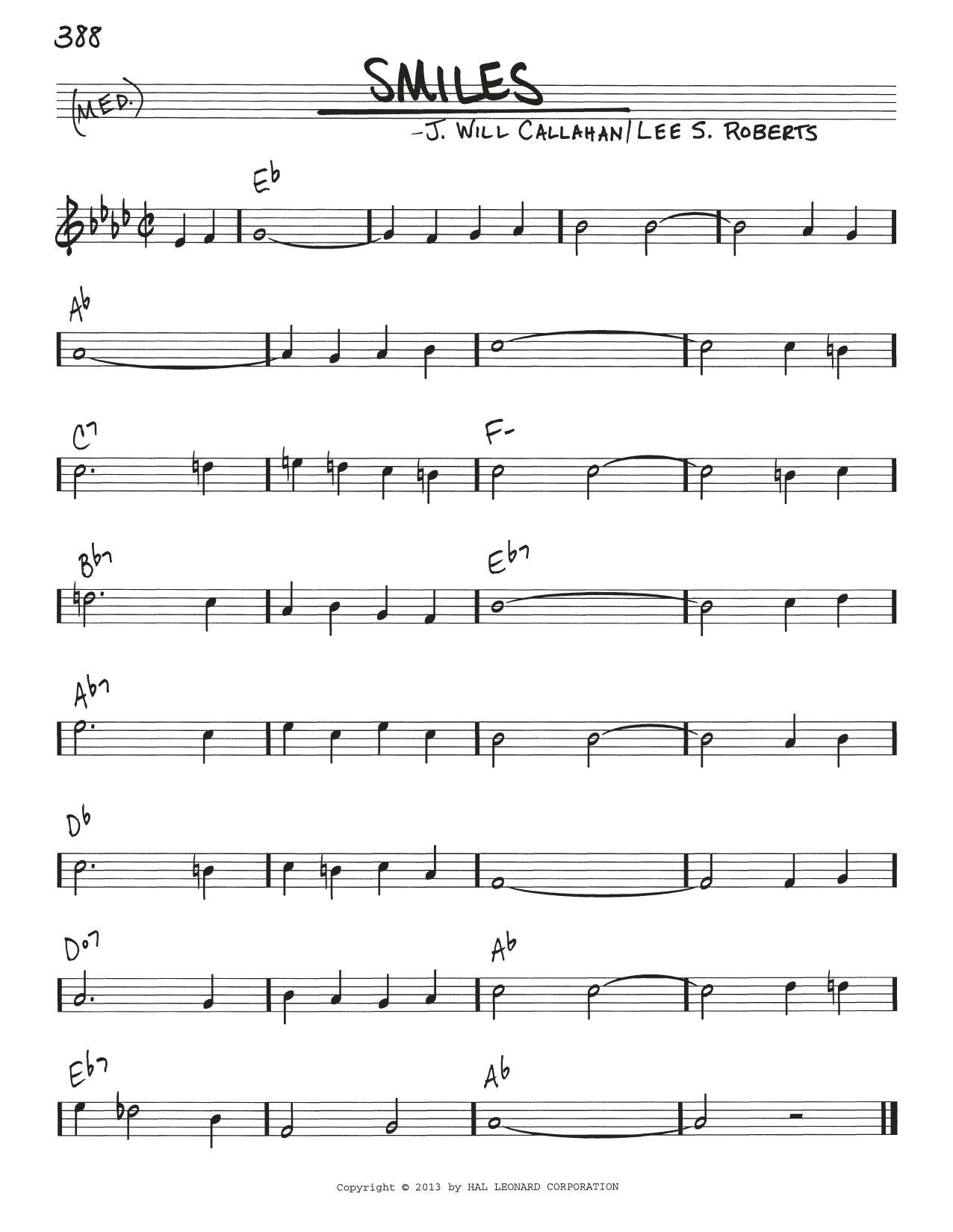 Download J. Will Callahan Smiles Sheet Music and learn how to play Real Book – Melody & Chords PDF digital score in minutes