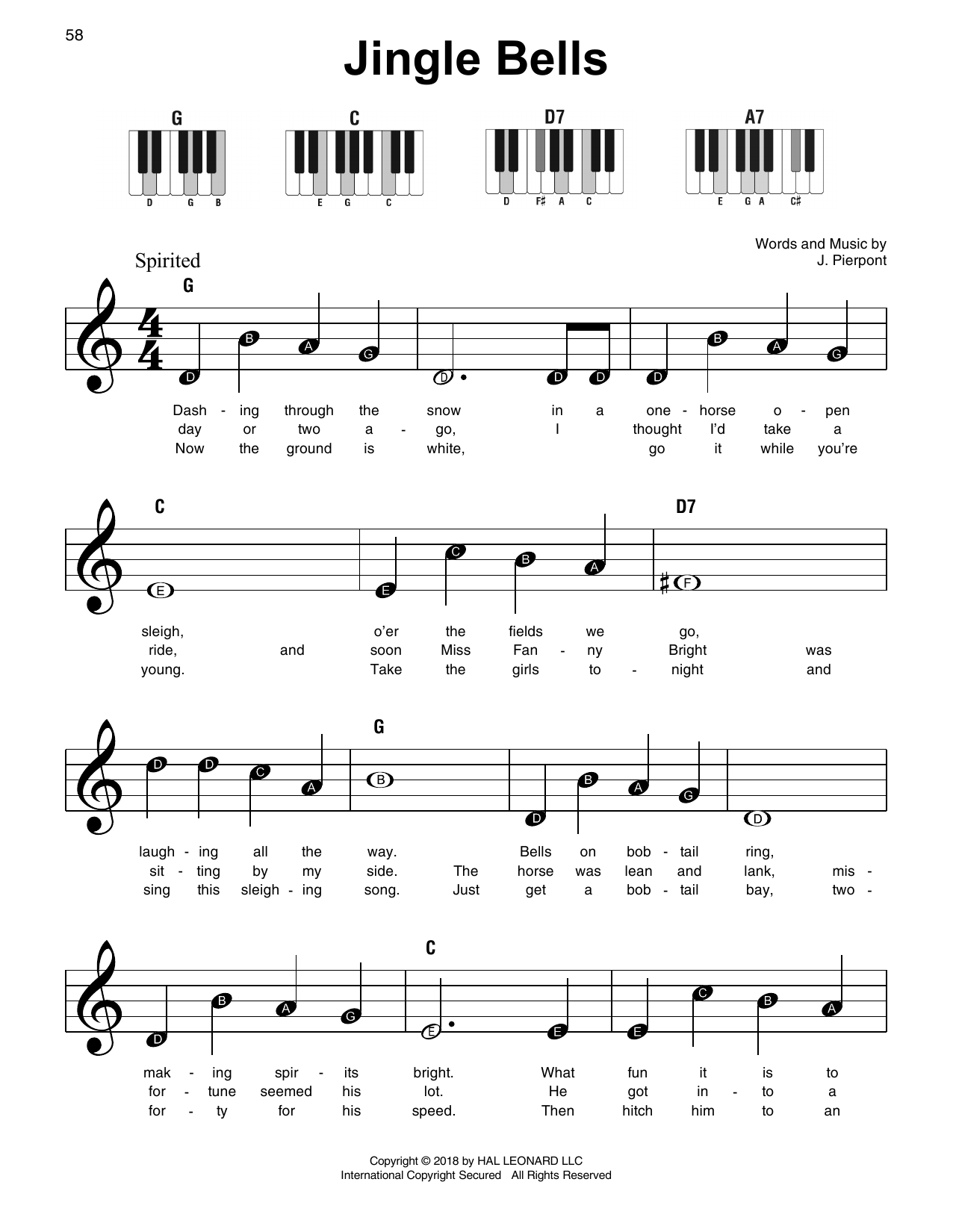 Download J. Pierpont Sheet Music and learn how to play Piano, Vocal & Guitar (Right-Hand Melody) PDF score in minutes