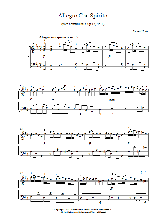 James Hook Allegro Con Spirito Op.12 No.1 Sheet Music