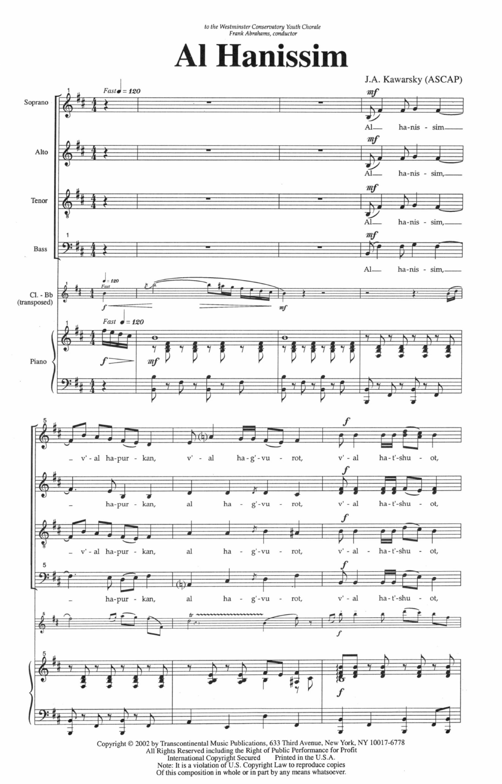 Download J.A. Kawarsky Al Hanissim (Chanukah Song) Sheet Music and learn how to play SATB Choir PDF digital score in minutes