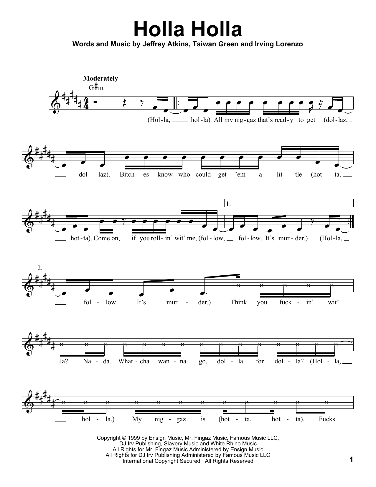 Download Ja Rule Holla Holla Sheet Music and learn how to play Voice PDF digital score in minutes