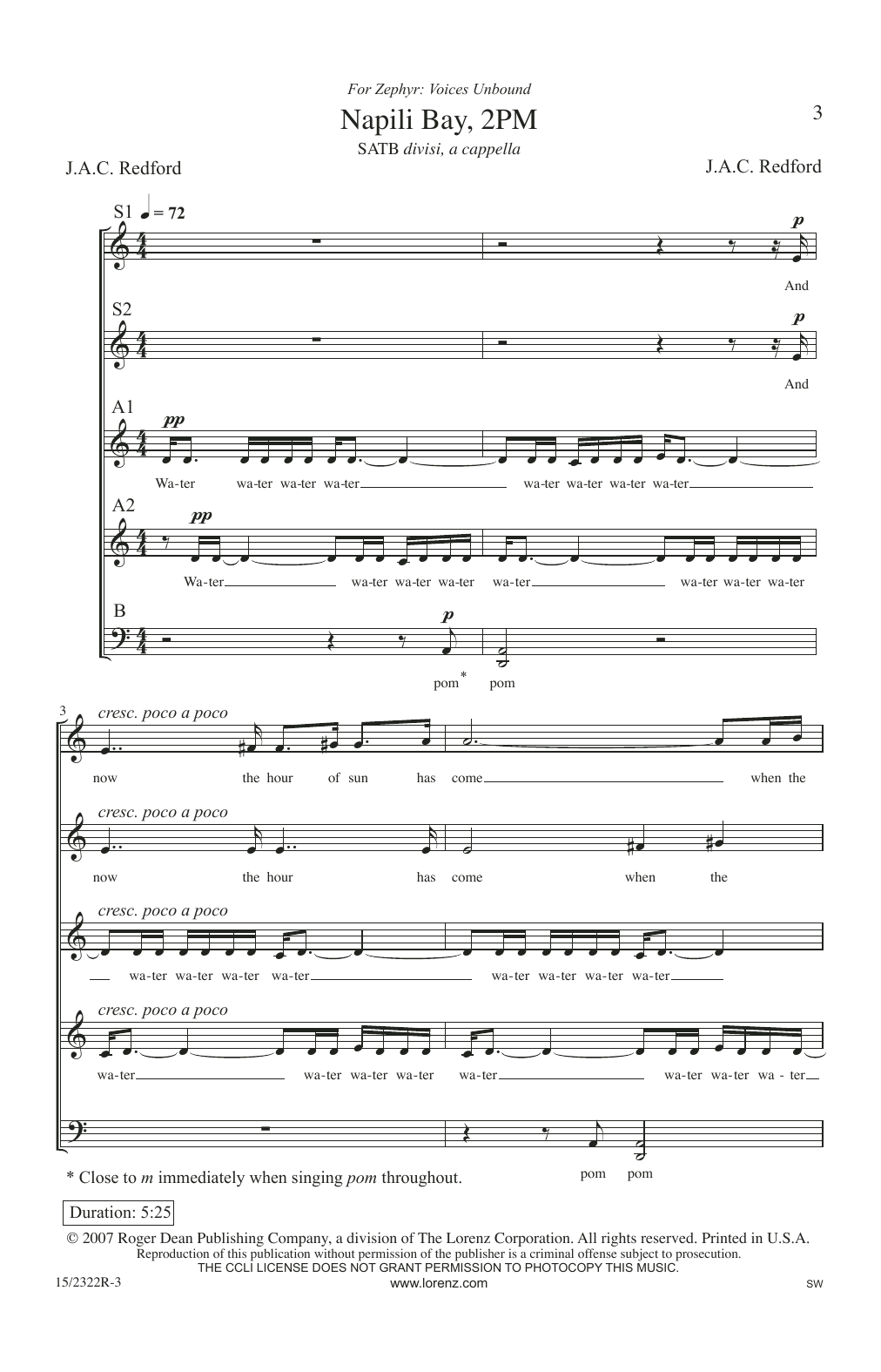 Download J.A.C. Redford Napili Bay, 2PM Sheet Music and learn how to play SATB PDF digital score in minutes