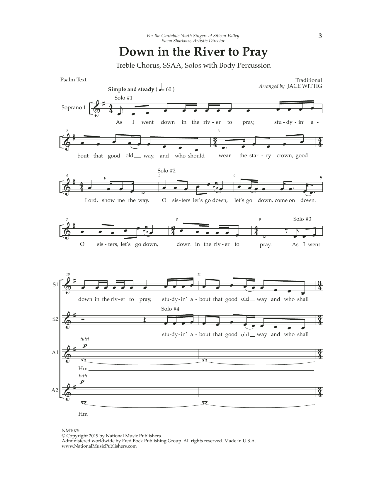 Download Jace Wittig Down in the River to Pray Sheet Music and learn how to play SSAA Choir PDF digital score in minutes