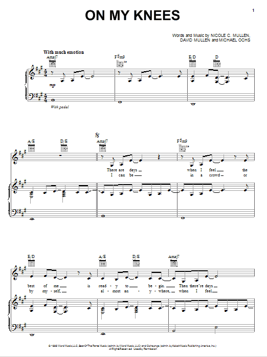 Download Jaci Velasquez On My Knees Sheet Music and learn how to play Melody Line, Lyrics & Chords PDF digital score in minutes