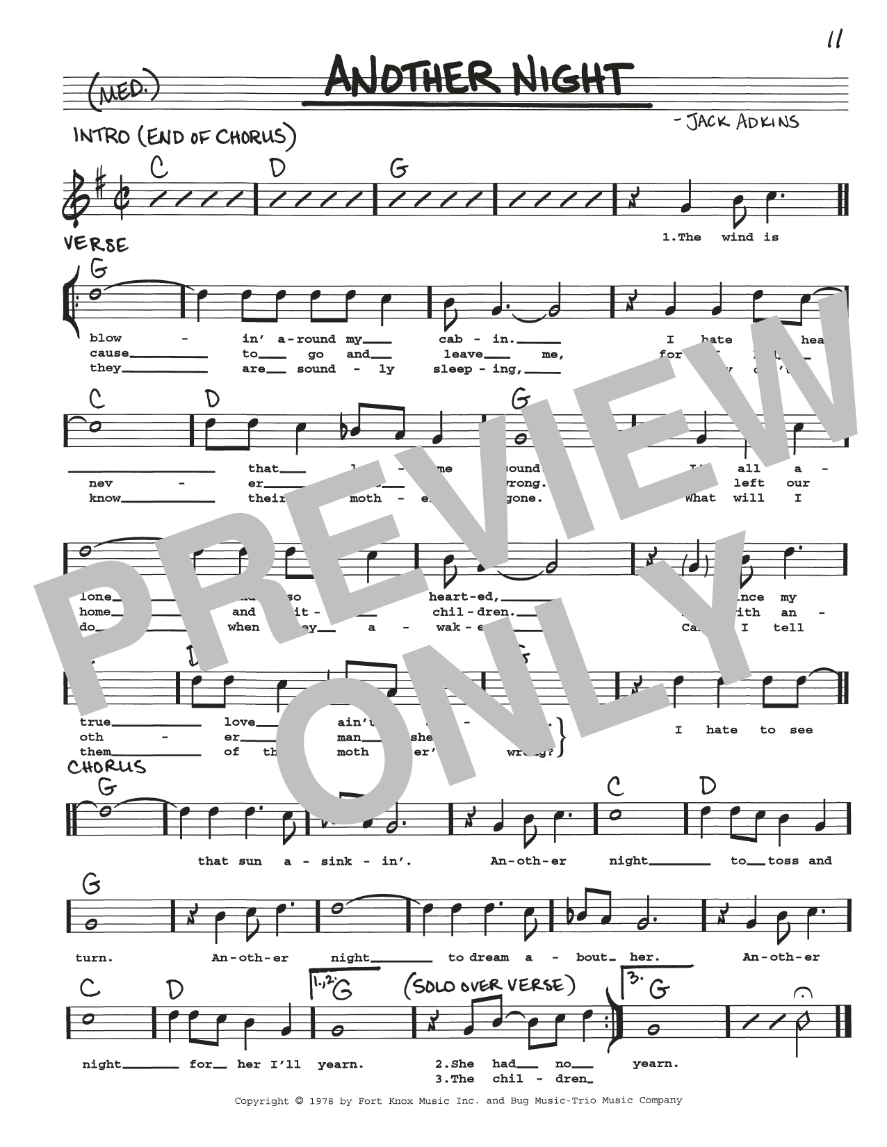 Download Jack Adkins Another Night Sheet Music and learn how to play Real Book – Melody, Lyrics & Chords PDF digital score in minutes