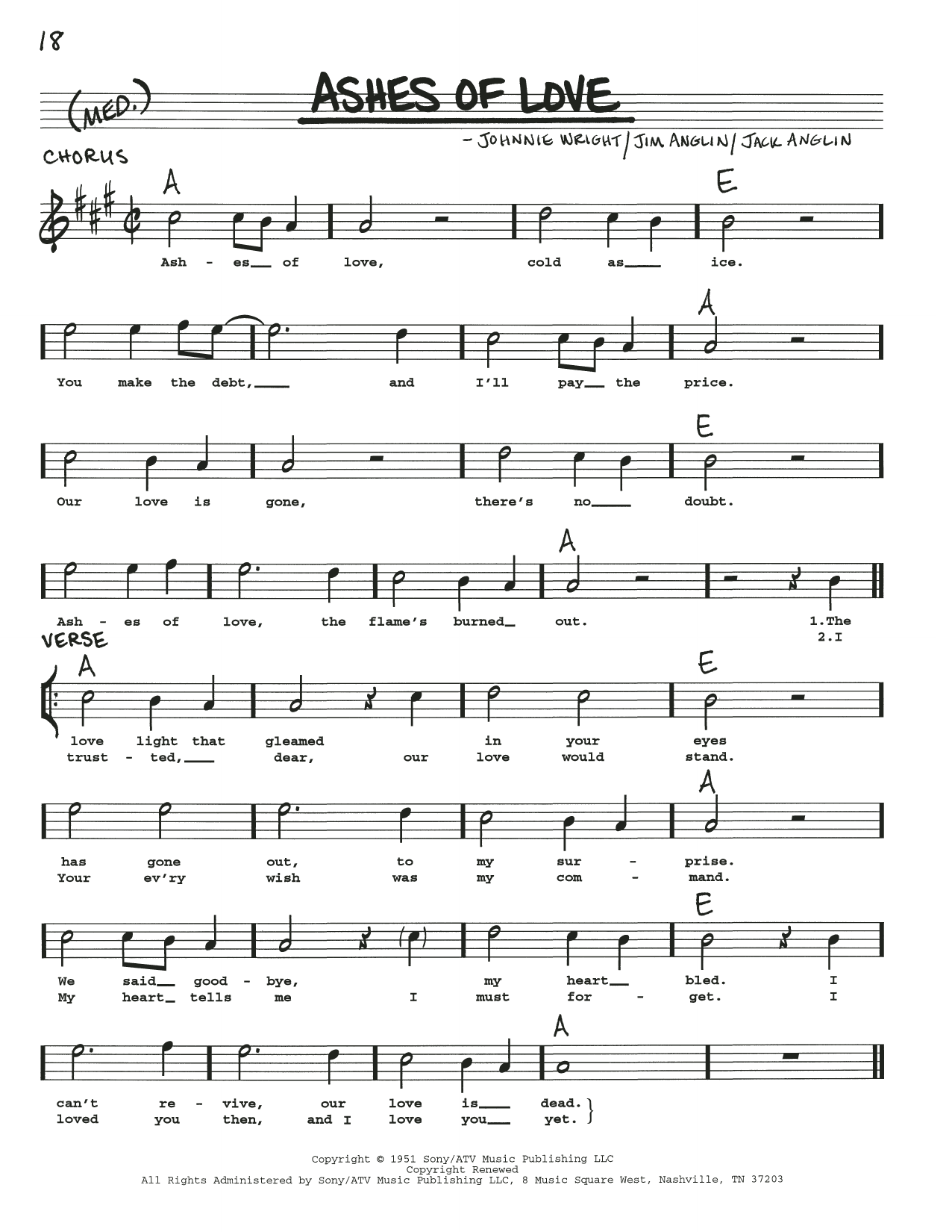 Download Jack Anglin Ashes Of Love Sheet Music and learn how to play Real Book – Melody, Lyrics & Chords PDF digital score in minutes
