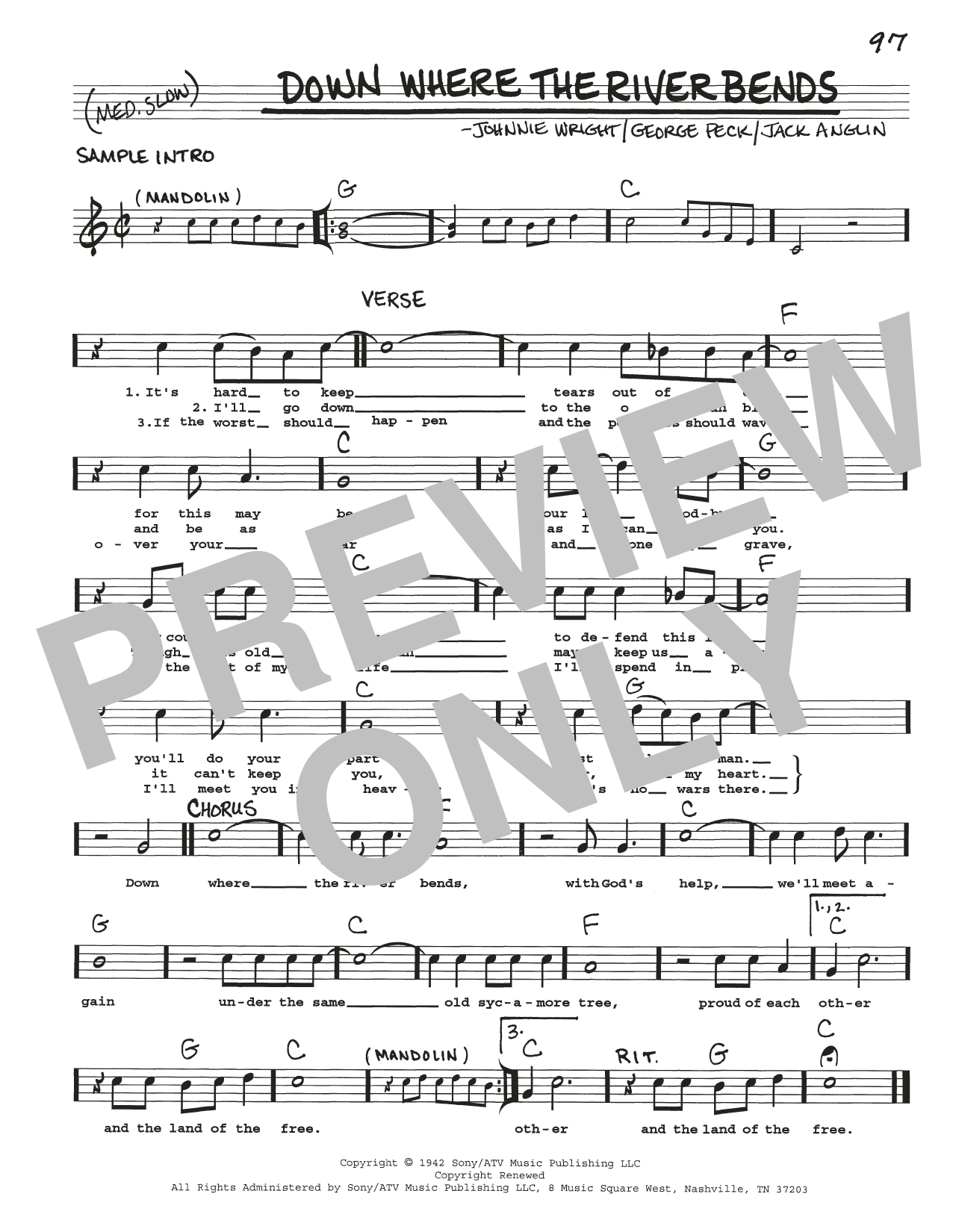 Download Jack Anglin Down Where The River Bends Sheet Music and learn how to play Real Book – Melody, Lyrics & Chords PDF digital score in minutes