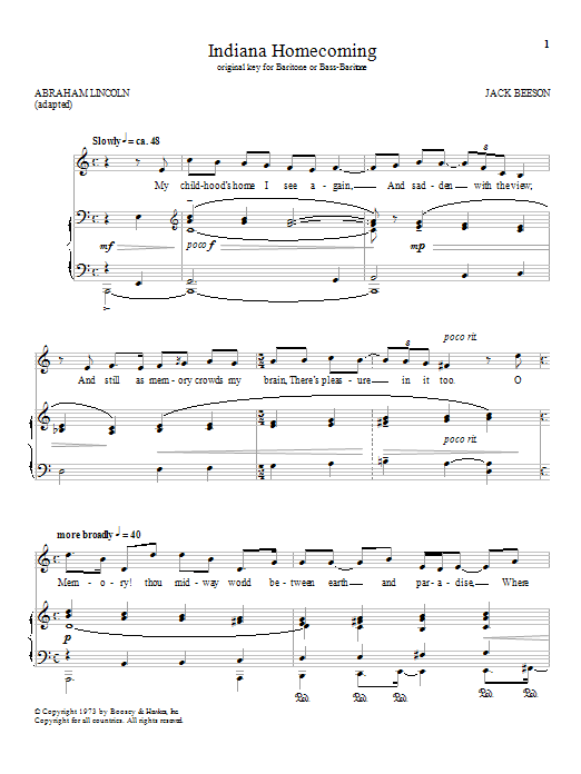 Download Jack Beeson Indiana Homecoming Sheet Music and learn how to play Piano PDF digital score in minutes